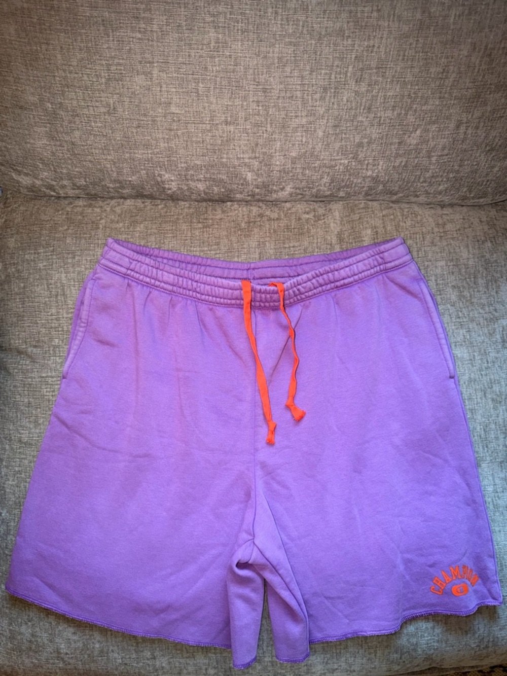 Champion Purple Athletic Shorts with Orange Drawstring
